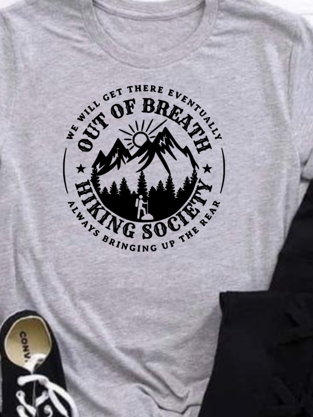 Gildan Light Gray Short Sleeve Tee with Black Hiking Society Graphic